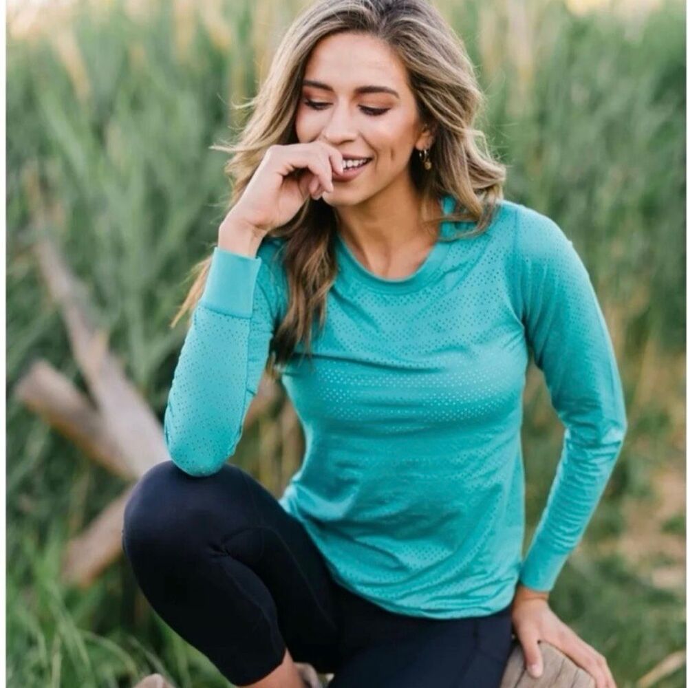 Zyia Active Teal Perforated Chill Long Sleeve Large Women